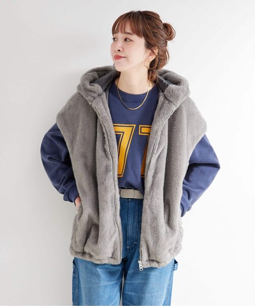 手洗い可 / フード付きミンク調ファーベスト｜ベーセーストックの