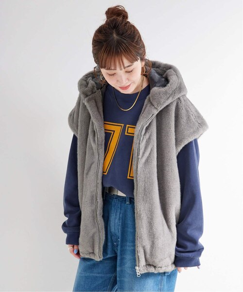 手洗い可 / フード付きミンク調ファーベスト｜ベーセーストックの