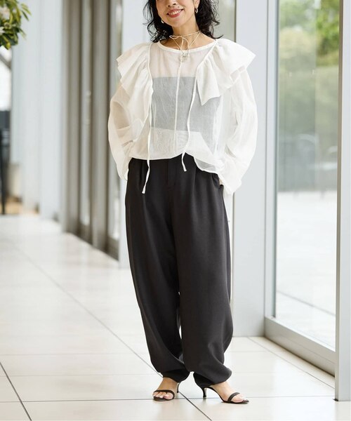 <超美品>IENA La Boucle チュールフリルBL IENA LA BOUCLE メッシュフリルプルオーバー｜ベーセーストックの