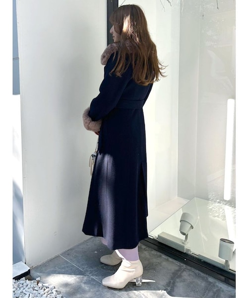 MERCURYDUO エコファー袖ウエストマークウールコート 新品未使用 エコファー袖ウエストマークウールコート｜マーキュリーデュオの