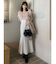 異素材プリーツラッフルリブニット