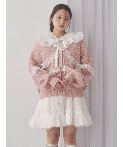 merry jenny 透かし編みフリルニットカーディガン merry jenny（メリージェニー） カーディガン 透かし編みフリルニット