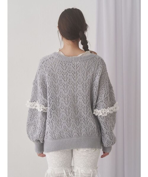 透かし編みフリルニットカーディガン｜メリージェニーの通販｜&mall