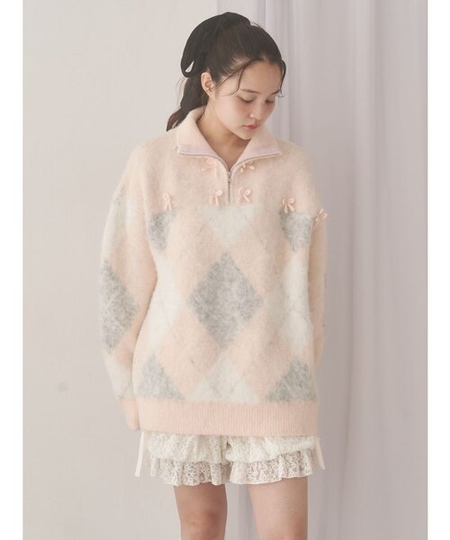 fluffyアーガイルZIPニット｜メリージェニーの通販｜&mall（アンド