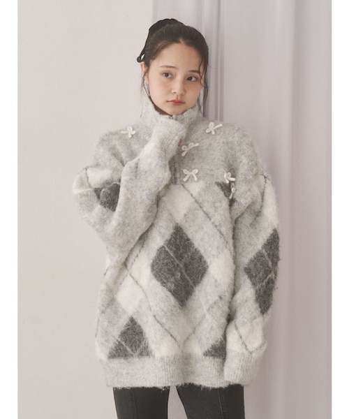 fluffyアーガイルZIPニット｜メリージェニーの通販｜&mall（アンド