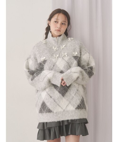 fluffyアーガイルZIPニット｜メリージェニーの通販｜&mall（アンド