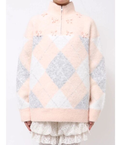 fluffyアーガイルZIPニット｜メリージェニーの通販｜&mall（アンド