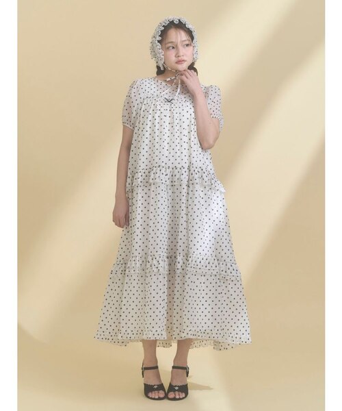 petit flowerフロッキーパフワンピース｜メリージェニーの通販｜&mall