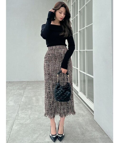 WEB限定】ツイードフリンジタイトスカート｜リゼクシーの通販