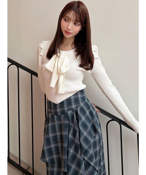 sheller♡シェリエ♡ボウタイニットトップス♡ホワイト シェリエ ボウタイニットトップス 【公式通販】