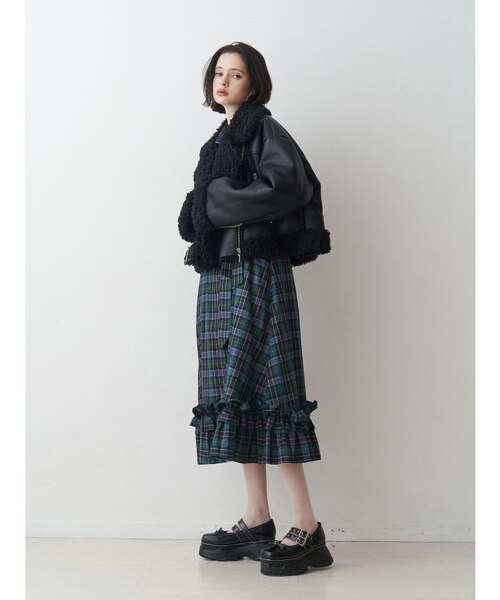 ドロストリボンチェックシャツワンピース｜ジュエティの通販｜&mall