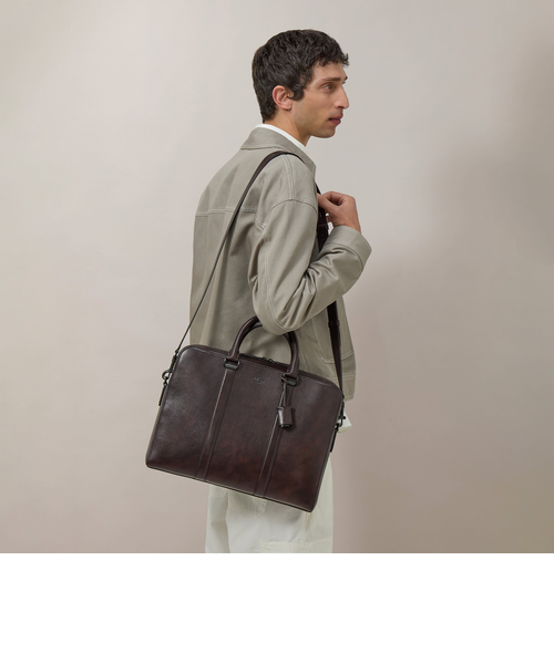 【美品】マルベリー ブリーフケース シティ スリム レザー シボ革 グレー 美品】マルベリー ブリーフケース シティ スリム レザー シボ革 グレー