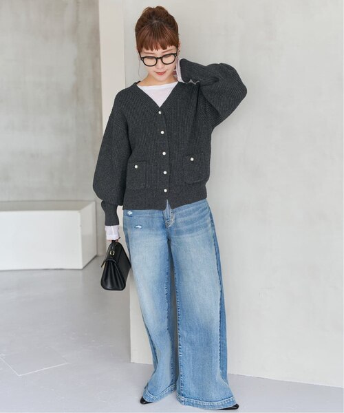 WEB限定》パール畦ニットカーディガン｜スピックアンドスパンの通販