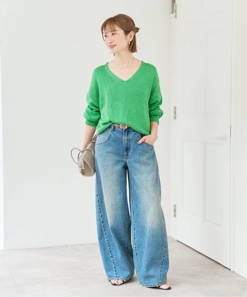 レーヨンペーパーヤーンVネックプルオーバー Spick＆Span（スピック アンド スパン） ニット セーター レーヨン