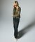 FADED WOVEN MIX ZIP UP KNIT TOP