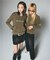 FADED WOVEN MIX ZIP UP KNIT TOP
