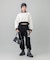 WOVEN CROPPED CREWNECK TOP