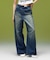 EMBLEM POCKET ASYMMETRIC WAIST DENIM PANTS