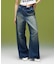 EMBLEM POCKET ASYMMETRIC WAIST DENIM PANTS