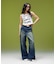 EMBLEM POCKET ASYMMETRIC WAIST DENIM PANTS