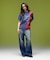 EMBLEM POCKET ASYMMETRIC WAIST DENIM PANTS