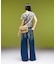 EMBLEM POCKET ASYMMETRIC WAIST DENIM PANTS