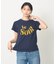 【コットン100％】甘編み天竺フロッキープリントTシャツ/半袖/夏服/ロゴT