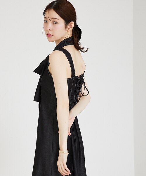 デニムライクリボン付ワンピース｜セルフィストの通販｜&mall