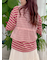 マルチボーダー袖スリットリボンTシャツ