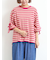 マルチボーダー袖スリットリボンTシャツ