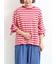 マルチボーダー袖スリットリボンTシャツ