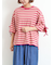 マルチボーダー袖スリットリボンTシャツ