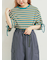 マルチボーダー袖スリットリボンTシャツ