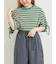 マルチボーダー袖スリットリボンTシャツ