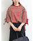 マルチボーダー袖スリットリボンTシャツ