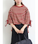 マルチボーダー袖スリットリボンTシャツ