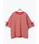 マルチボーダー袖スリットリボンTシャツ