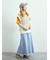 デニム裾フリンジベイカースカート