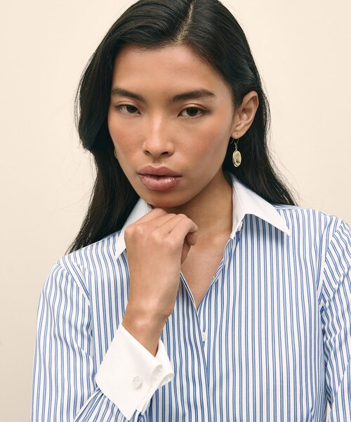 スーピマコットンストレッチ フレンチカフス クレリックシャツ Fitted