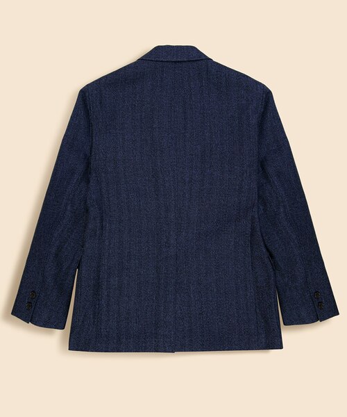 ウール／コットン／リネン ヘリンボーン 段返り3釦サックジャケット
