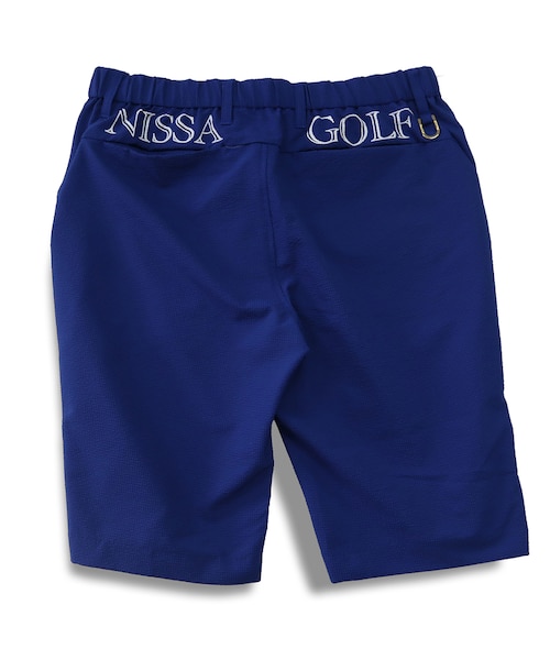 マンシングウェア　ゴルフハーフパンツ ロゴ飛び柄 サッカー素材 マンシングウェア ゴルフハーフパンツ ロゴ飛び柄 サッカー素材