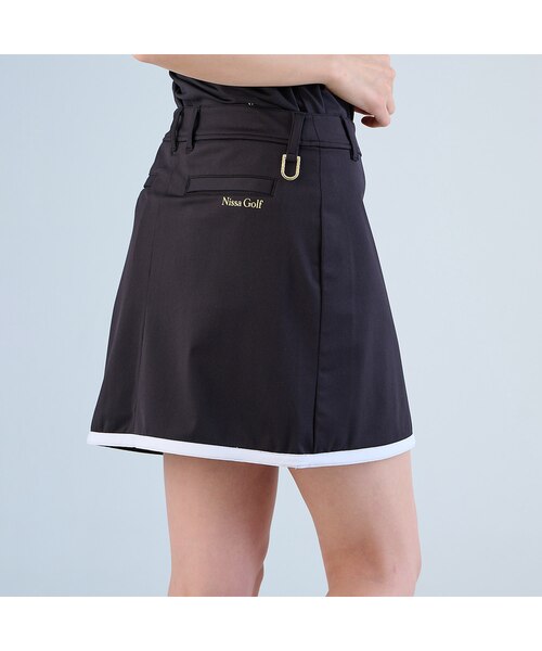 PINKY GOLF ターコイズ ラップスカートとモックシャツ ゴルフ 半袖 シャツ モックネック / 襟レース付きスイーツプリント