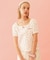 CHERRY PATTERN WAFFLE PUFF SLEEVES TOP