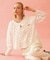 CHERRY PATTERN WAFFLE PUFF SLEEVES TOP