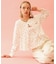 CHERRY PATTERN WAFFLE PUFF SLEEVES TOP
