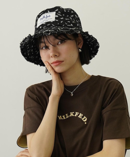 FLORAL PATTERN DENIM FRINGE BUCKET HAT｜ミルクフェドのアウトレット