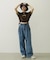 FLORAL PATTERN DENIM FRINGE BUCKET HAT