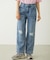 DOUBLE KNEE DISTRESSED DENIM PANTS
