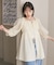 パフスリーブナイロンチュニックブラウス
