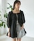 パフスリーブナイロンチュニックブラウス